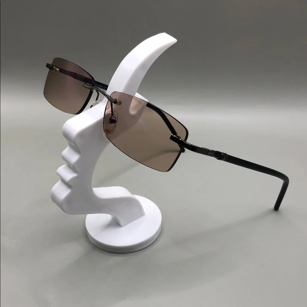 YesGlasses YesLook Black Metal Rectangle Rimless Tinted Sleek Sunglasses Mast